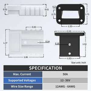 50Amp Battery Connector Kit Pair with Mounting Bracket and Cover