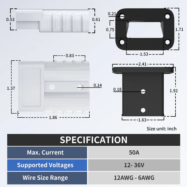 50Amp Battery Connector Kit Pair with Mounting Bracket and Cover
