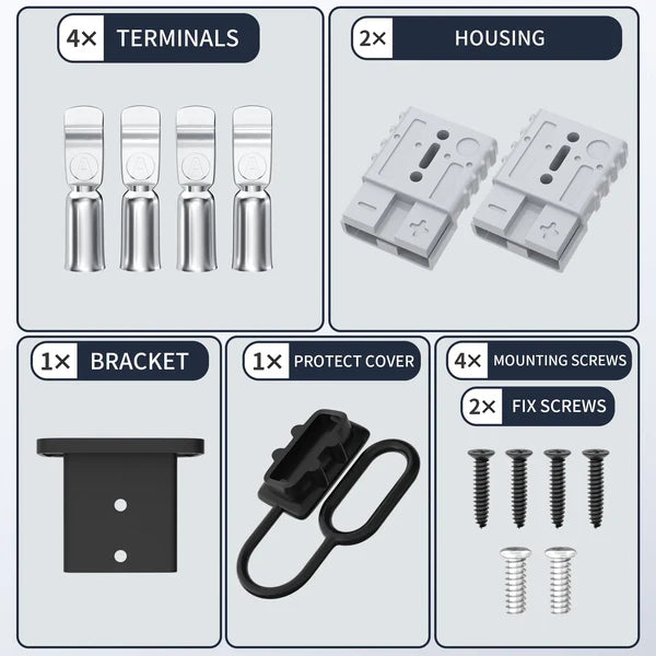 50Amp Battery Connector Kit Pair with Mounting Bracket and Cover
