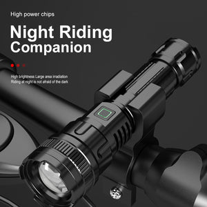 LED Flashlight - With Zoom Function & Waterproof - LED Flashlight - With Zoom Function & Waterproof - Battery-Powered Flashlight - USB Rechargeable - Long Battery Life - 3 Light Modes (Strong / Low / Flash)USB Rechargeable - Long Battery Life - 3 Light Mo