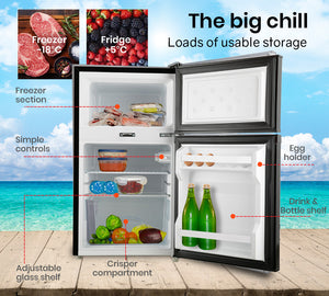 GECKO 95L Portable Upright Fridge, 12V/24V for Motorhome, Caravan, Black