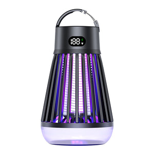 2-in-1 Rechargeable Mosquito Zapper & Camping Lantern - 2000V Electric Insect Killer with Smart Digital Display - 2000mAh Battery Portable Bug Trap for Outdoor Tent Patio & Home - IPX5 Waterproof - Black